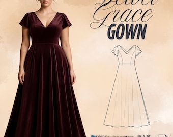 Maxi Gown Sewing Pattern PDF | Elegant Velvet Evening Dress, Holiday Ready, Beginner Friendly