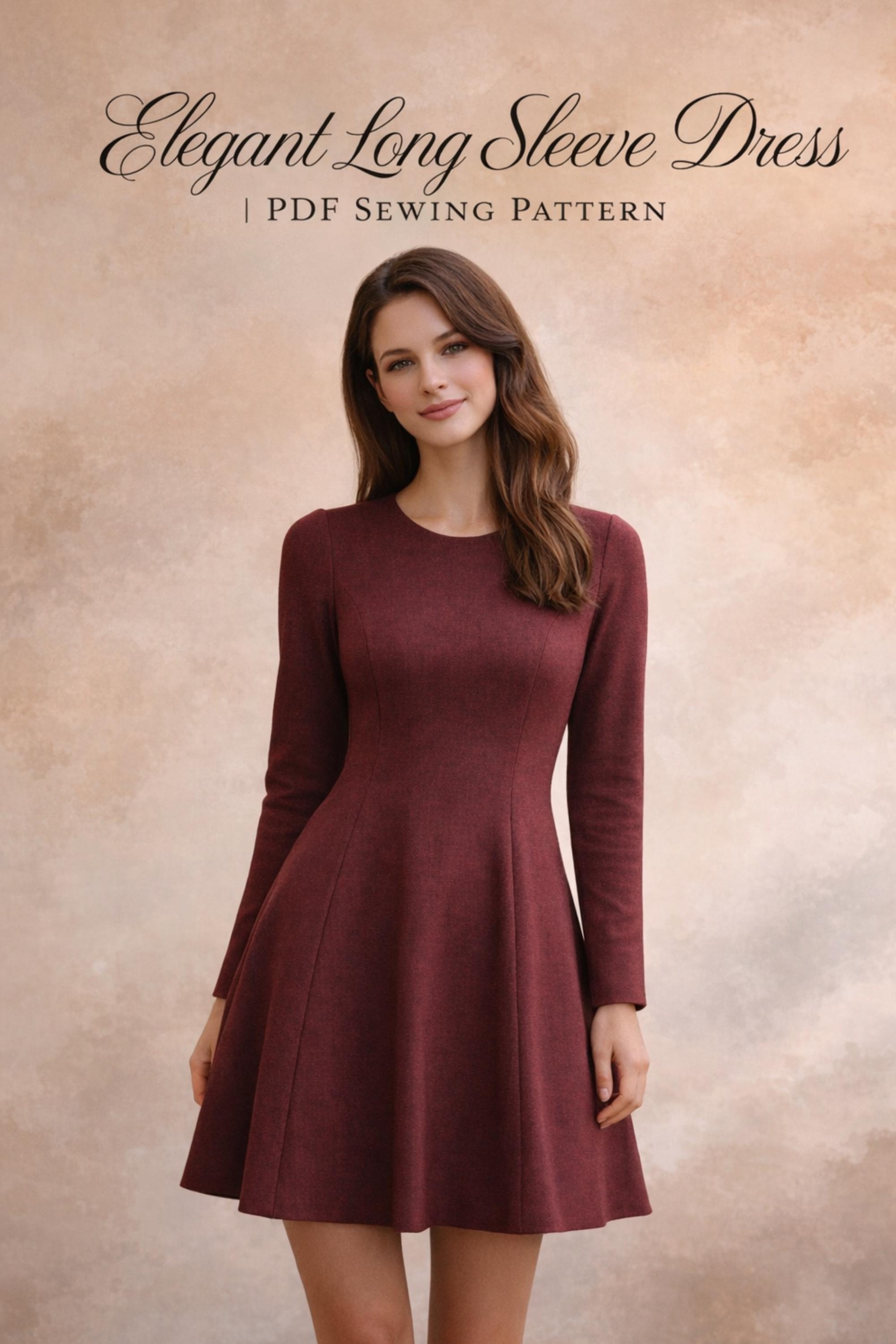 A-line Dress Sewing Pattern PDF | Elegant Long Sleeve Dress, Holiday Ready, Beginner Friendly - Etsy A-line Dress Sewing Pattern PDF | Elegant Long Sleeve Dress, Holiday Ready, Beginner Friendly - Etsy
