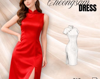 Cheongsam Sewing Pattern PDF, Fitted Qipao Dress