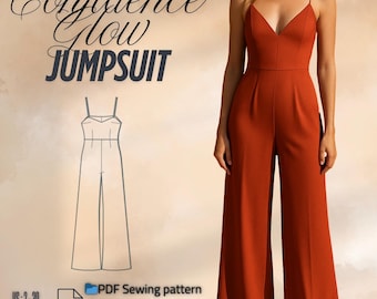 Jumpsuit Sewing Pattern PDF | Elegant Wide Leg Deep V Neck Jumpsuit, Holiday Ready, Beginner Friendly