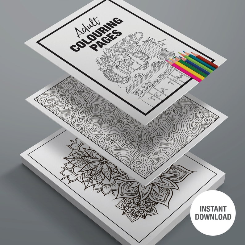 25 X Adult Colouring in Sheets Printable Anti-stress - Etsy
