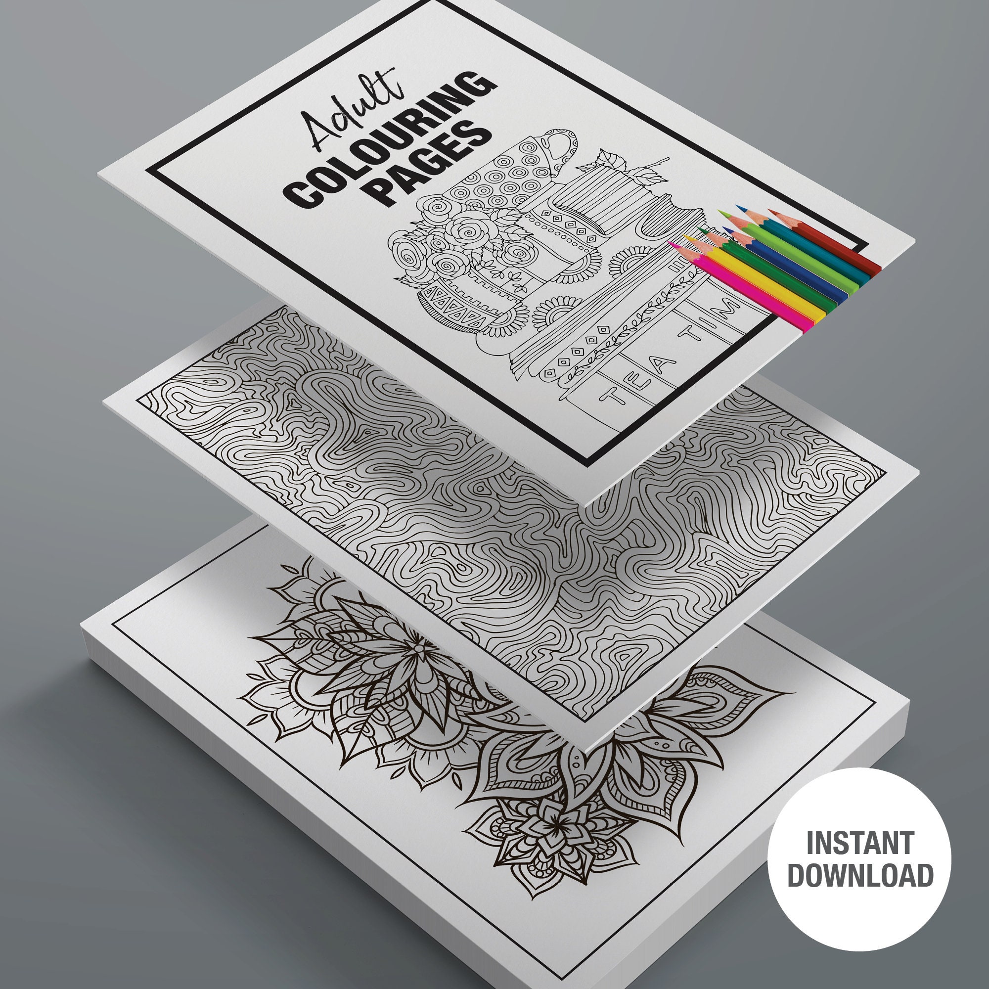 25 Printable Adult Coloring Pages – Anti-Stress Therapy, Instant Digital Download - Image 1