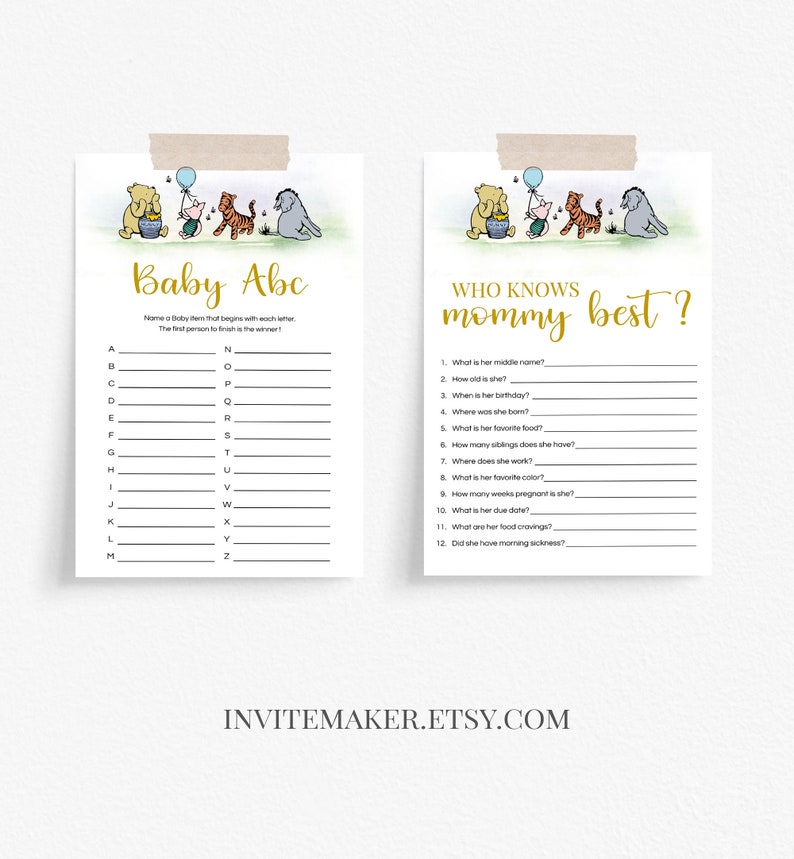 Classic Pooh Baby Shower Game Set of 8 Printable Game Bundle - Etsy