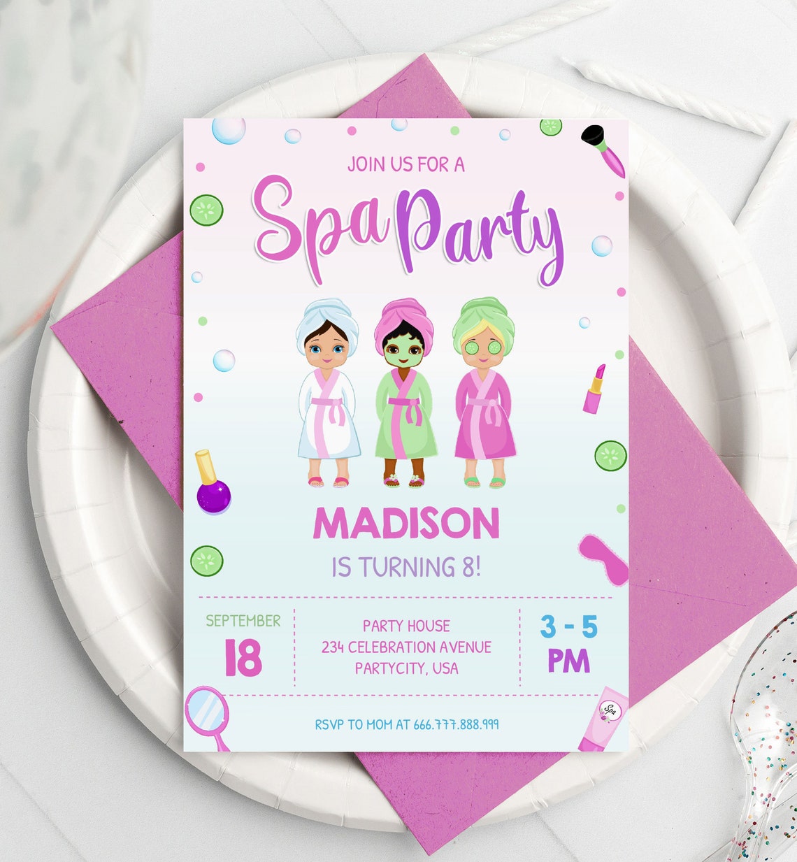 Spa Party Invitation Printable Editable Spa Birthday Invite Etsy