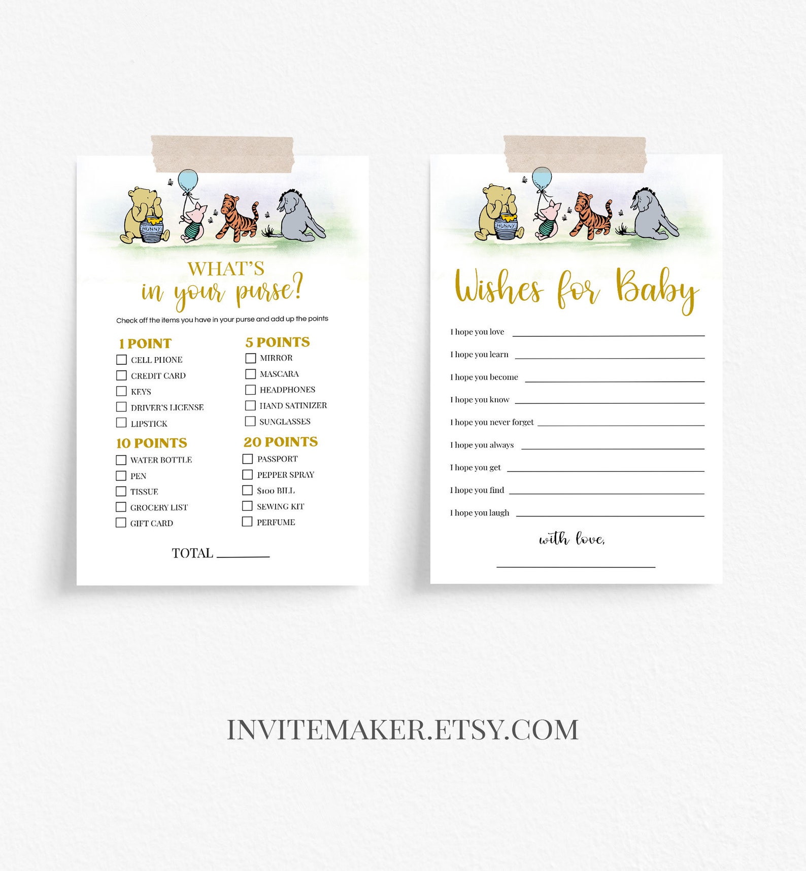 Classic Pooh Baby Shower Game Set of 8 Printable Game Bundle - Etsy