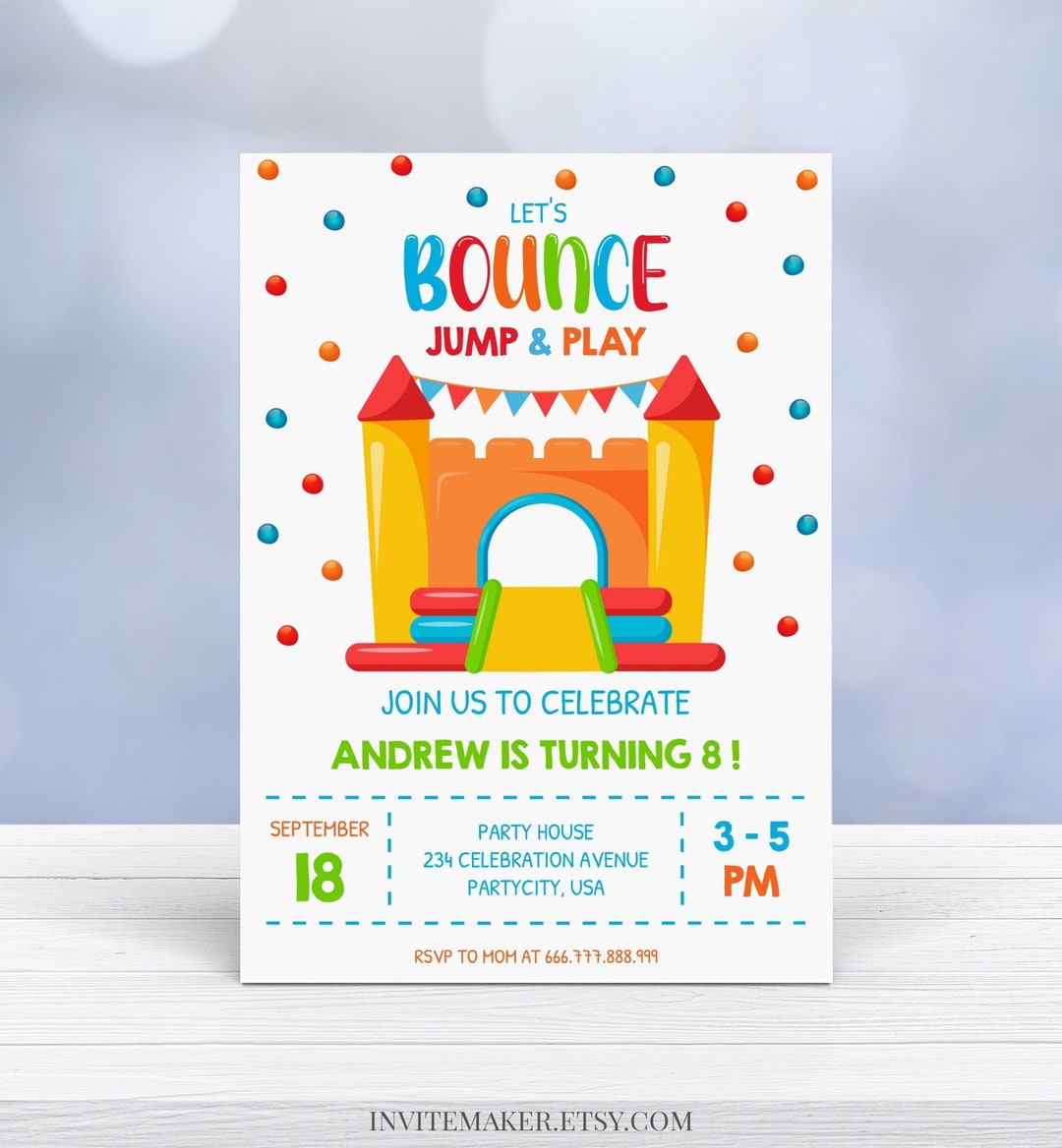 Bounce Birthday Party Invitation Bounce House Birthday Corjl Etsy