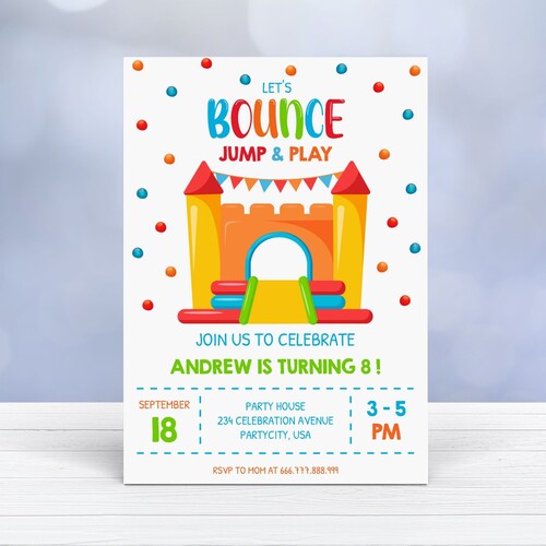 Bounce House Birthday Invitation Template Printable Editable Etsy