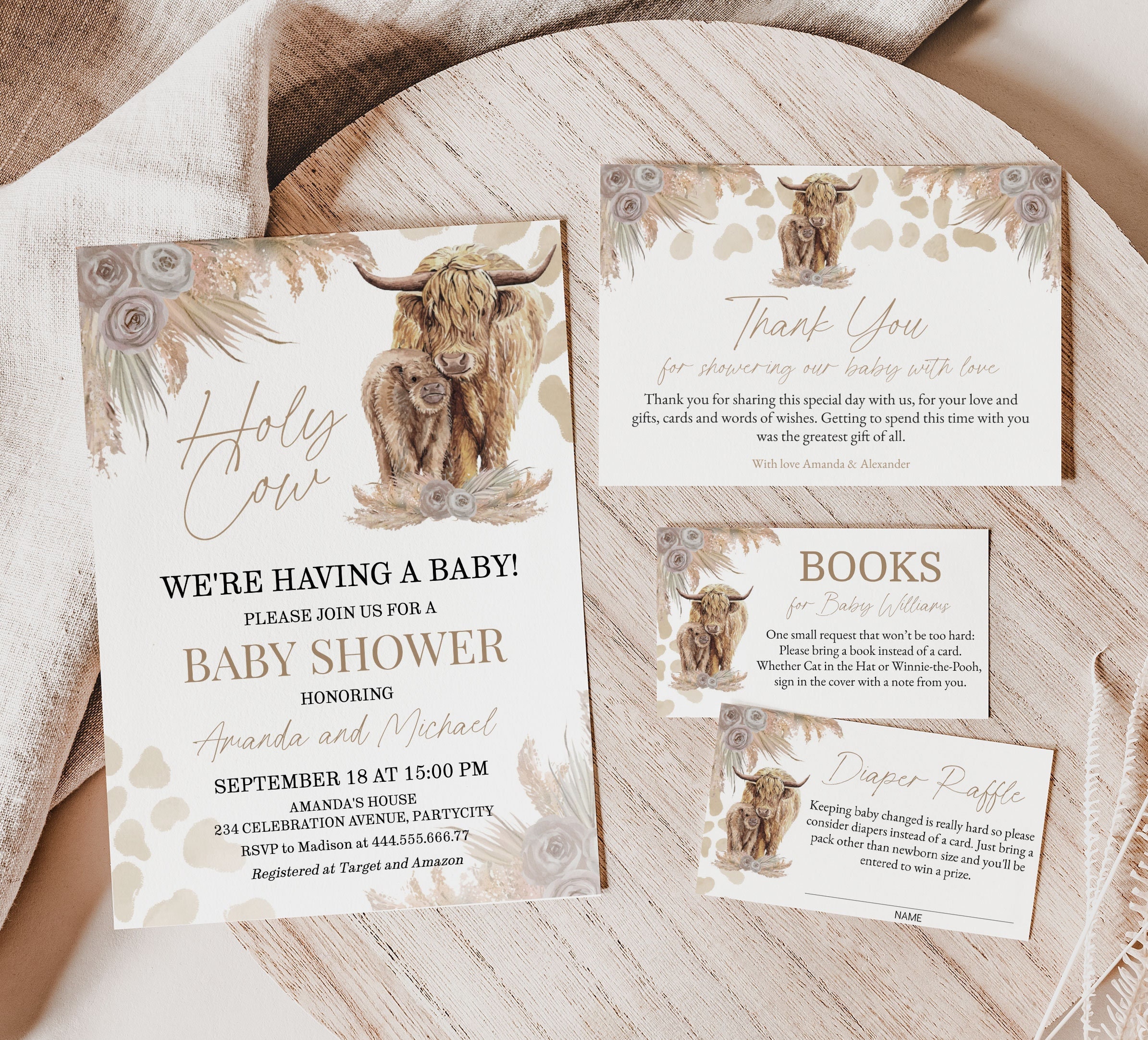 Boho Highland Cow Baby Shower Invitation Set Holy Cow Invite Etsy