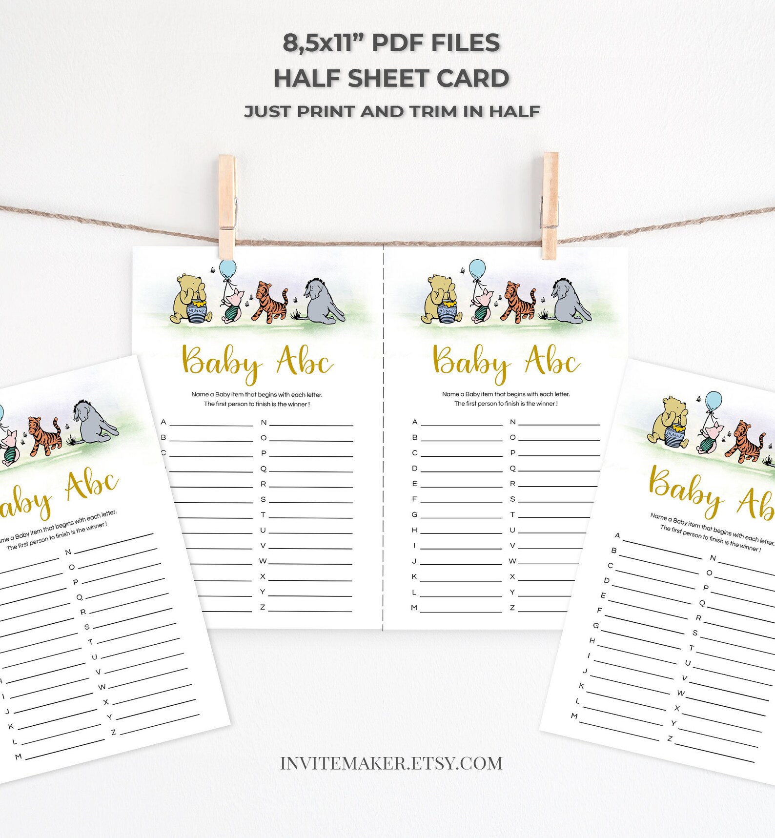 Classic Pooh Baby Shower Game Set of 8 Printable Game Bundle - Etsy