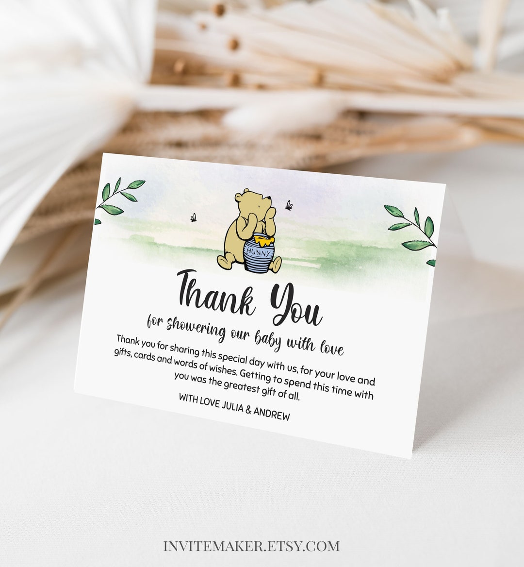 Classic Pooh Baby Shower Thank You Card Winnie Thank You - Etsy