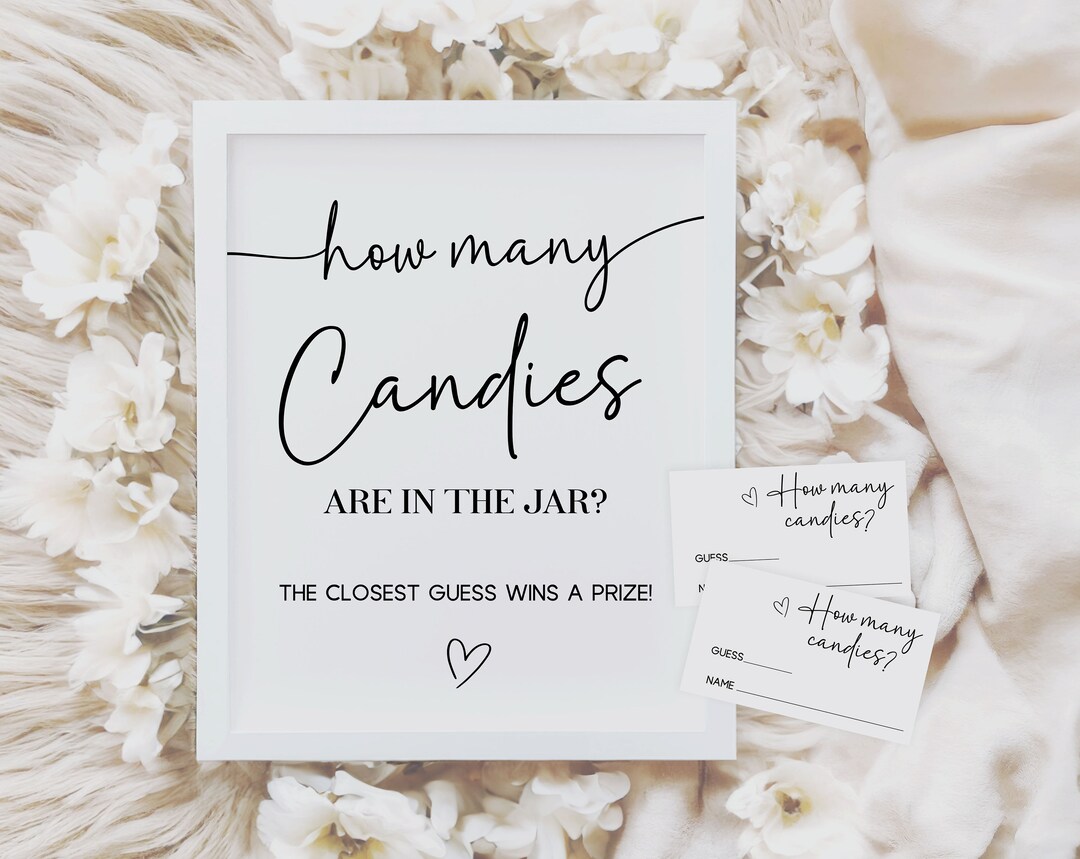 Quess How Many Sign Baby Shower Guess How Many Sign and Cards Neutral Editable Candy Jar ...