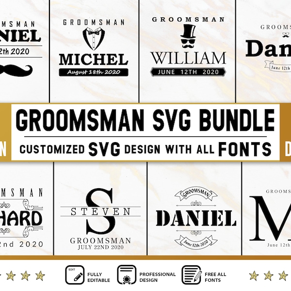 Personalized Wedding SVG, Groomsman, Bundle Customized Premium Design Exclusive Design with all Fonts