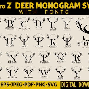 Deer Monogram SVG I Deer Silhouette I deer antlers I best man I Monogram Alphabet I groomsman I Bundle I Wedding SVG I with Fonts