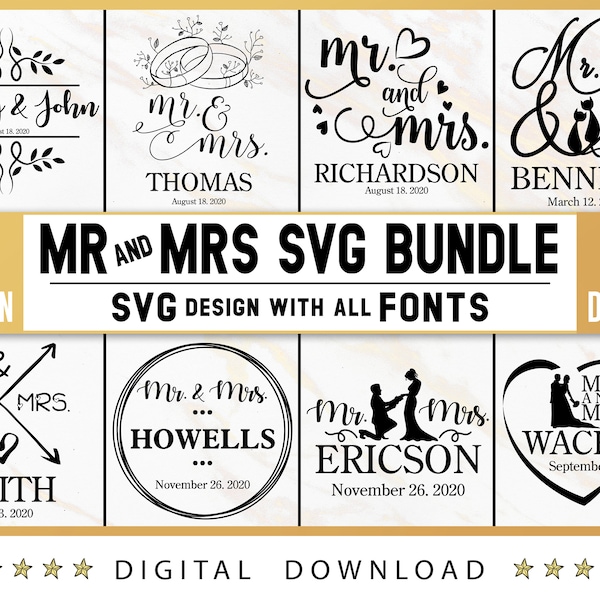 Wedding Svg files, Mr. and Mrs. svg bundle instant download 15 premium design with all fonts, digital download, groomsman, best man,