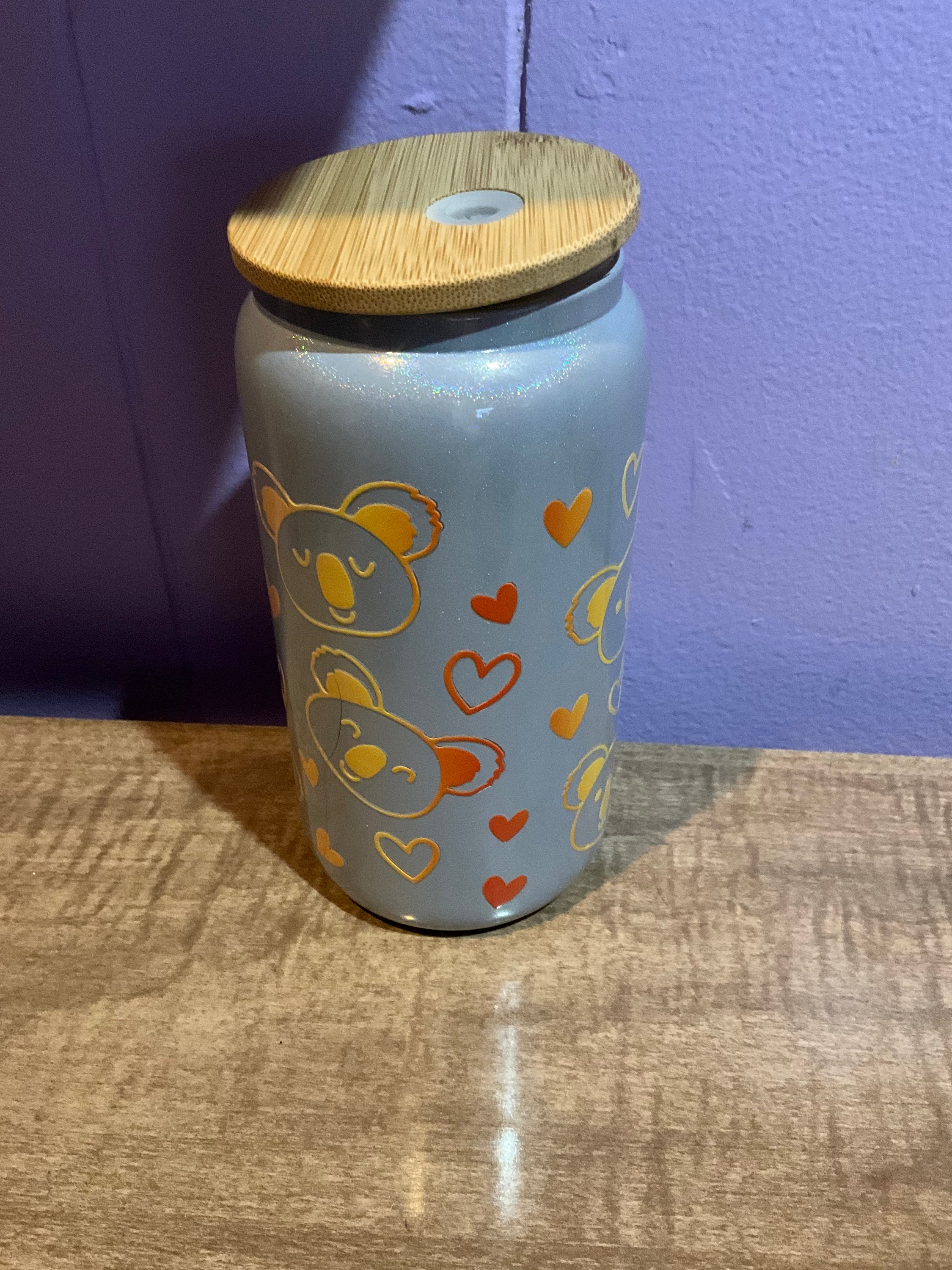 16oz Silver Shimmer Glass Cup With Koalas Etsy