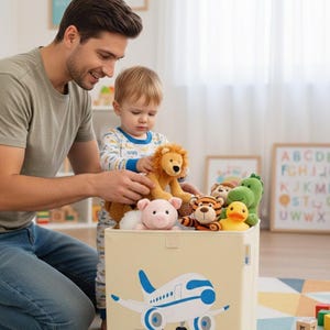 Airplane Toy Storage Bin | Foldable Washable Canvas Organizer for Kids Playroom & Nursery
