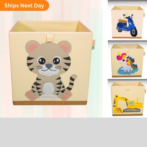 Product 4 Kids Collapsible Toy Storage Bin, Fabric Toy Box/Chest/Organizer, Safari Animal Nursery Cube, 13 Inch Storage Bin Tiger Cub