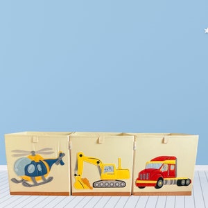 Product 4 Kids Collapsible Toy Storage Bin, Fabric Toy Box/Chest/Organizer, Heavy Equipment Car Nursery Cube, 13 Inch Storage Bin Excavator