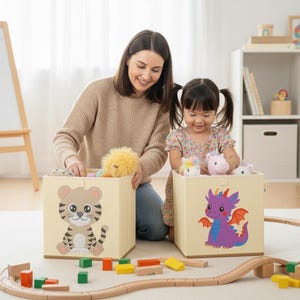 Toy Storage Bins Bundle of 2 | Tiger & Capybara | Washable Collapsible Kids Room Organizers