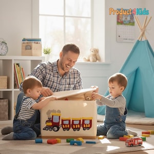 Grote speelgoedopbergbak voor trein met deksel | Opvouwbare wasbare kinderopberger 20 x 14 voor speelkamer en kinderkamer