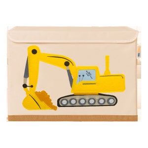 Excavator Kids Large Toy Storage Bin 20x14 – Foldable Washable Canvas Organizer for Playroom, Nursery