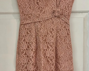 Vintage 1950s Handmade Peachy Pink Lace Dress Fit& Flare Midi size XS