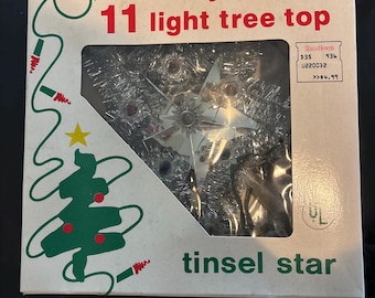 Vintage Trimmings Etc Tinsel Christmas Tree Star Topper Silver 8in Color Lights Xmas Light up Star