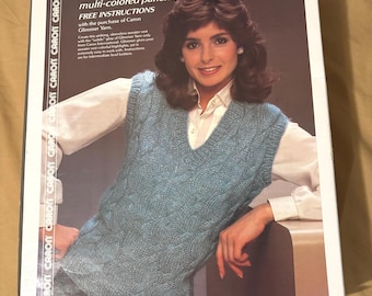 Vintage 1980s Caron Sweater Knitting Kit Yarn Skeins Blue Lavender Glimmer Box Kit