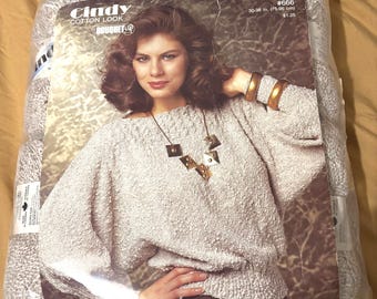 Vintage 80s Bouquet Acrylic Yarn Sweater Kit with Instructions Beige Dolman Sleeve