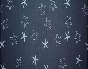 2 yards Nautical Dusty Blue Navy Cotton Quilters Fabric with White Stars Starfish 44 inch wide