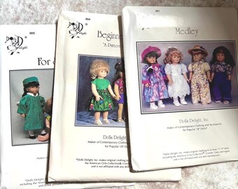 Bundle 3 Vintage Dolls Delights Beginner Wardrobe Doll Clothes Patterns American Girl Dolls 18” Dolls