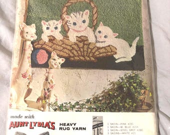 Vntg Aunt Lydia's 673 Kittens Cats Kitty Basket Needle Punch Rug Pattern Canvas