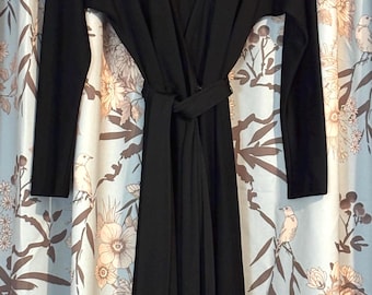 Vintage 70s Marita by Anthony Muto Black Long Sleeve Wrap Disco Swing Dress Small/Medium Classic Style Designer Pinup Goth Witchy