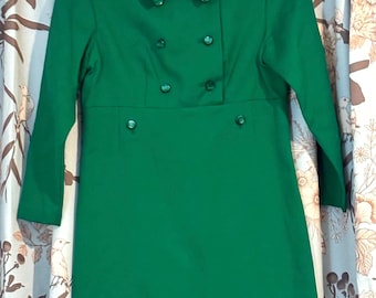 Vintage 1960s Mod Mini Collared Coat Dress Kelly Green MCM