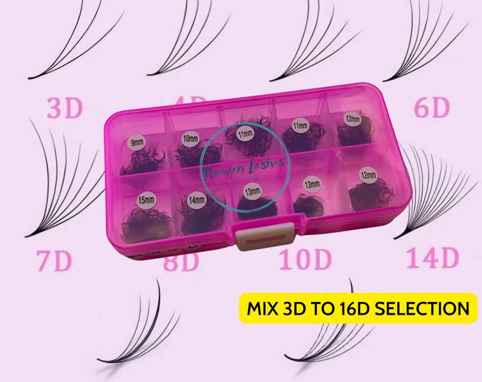 Mixed Lengths 16D 14D 12D 10D 8D premade fans eyelash extensions 1000 fans
