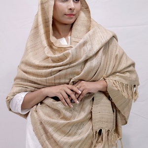 Raw Silk Natural Colored Yoga Shawl, Handmade Raw silk Meditation shawl