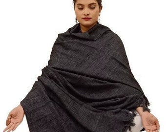 Raw Silk Handwoven Yoga Shawl/Meditation Shawl/Unisex Shawl/Black color Shawl