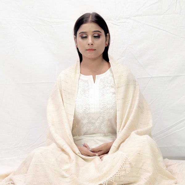 Raw Silk Yoga Shawl, Handmade Raw silk Meditation shawl