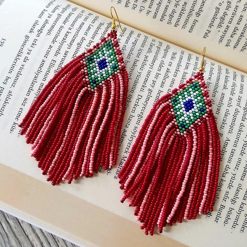 Seed Bead Fringe Earrings Long Beaded Earrings Etsy
