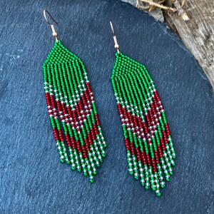 Shiny Green Beaded Earrings Crystal Earrings Evening Seed Bead Earrings ...
