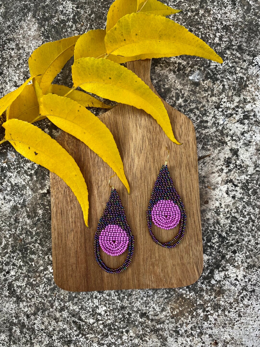 Shiny Violet Earrings Beadwork Earrings Short Fringe Beaded Etsy