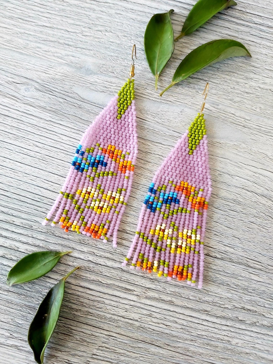 Pink Spring Beaded Fringe Earrings Seed Bead Earrings Dangle - Etsy