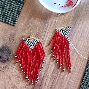 Red Passion Beaded Fringe Earrings Seed Bead Earrings Dangle - Etsy