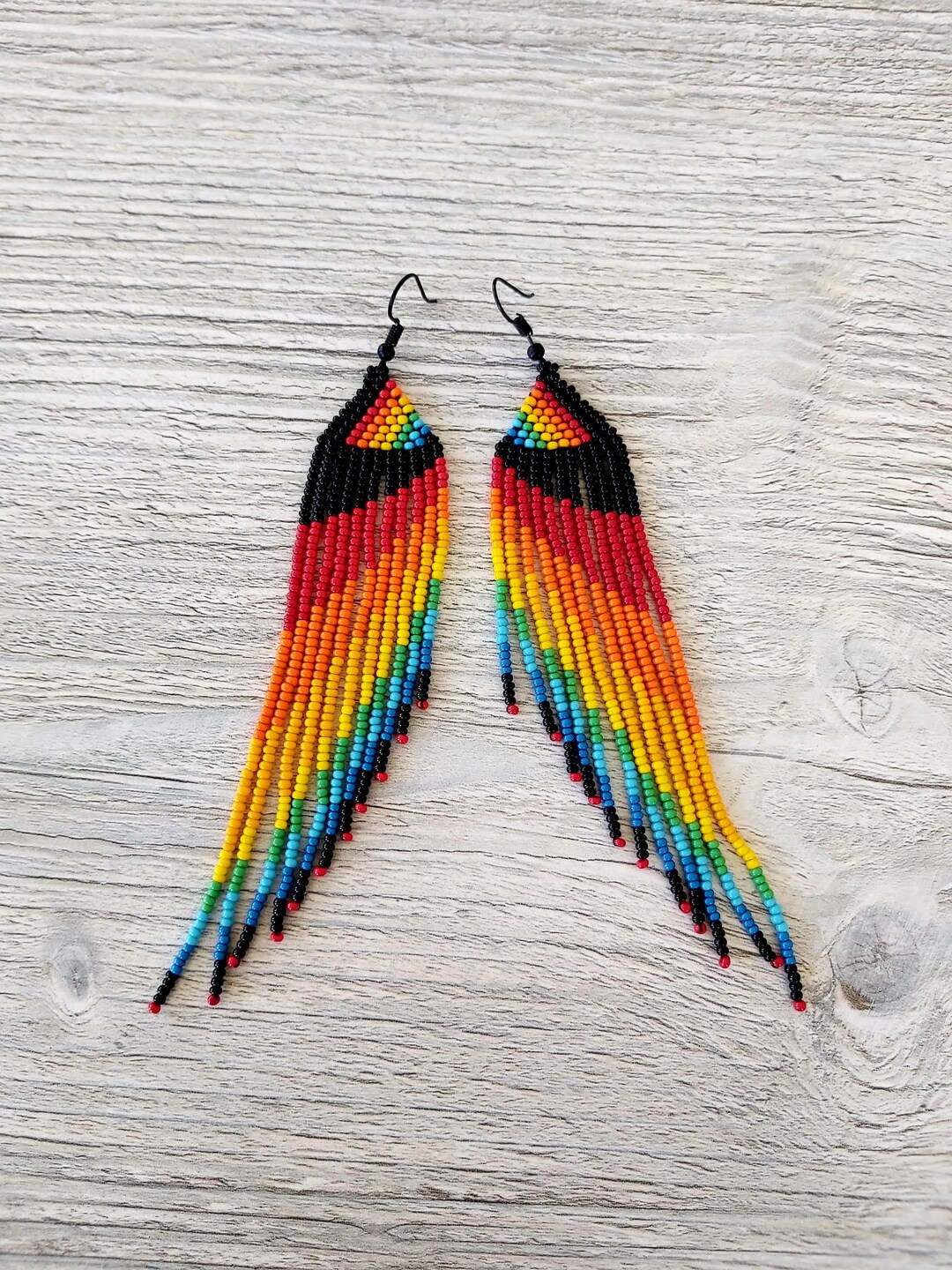 Rainbow Long Beaded Fringe Earrings Seed Bead Earrings Dangle Boho ...
