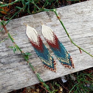 Emerald green beaded fringe earrings, ombre earrings seed bead earrings dangle boho earrings native beaded earrings chandelier earrings