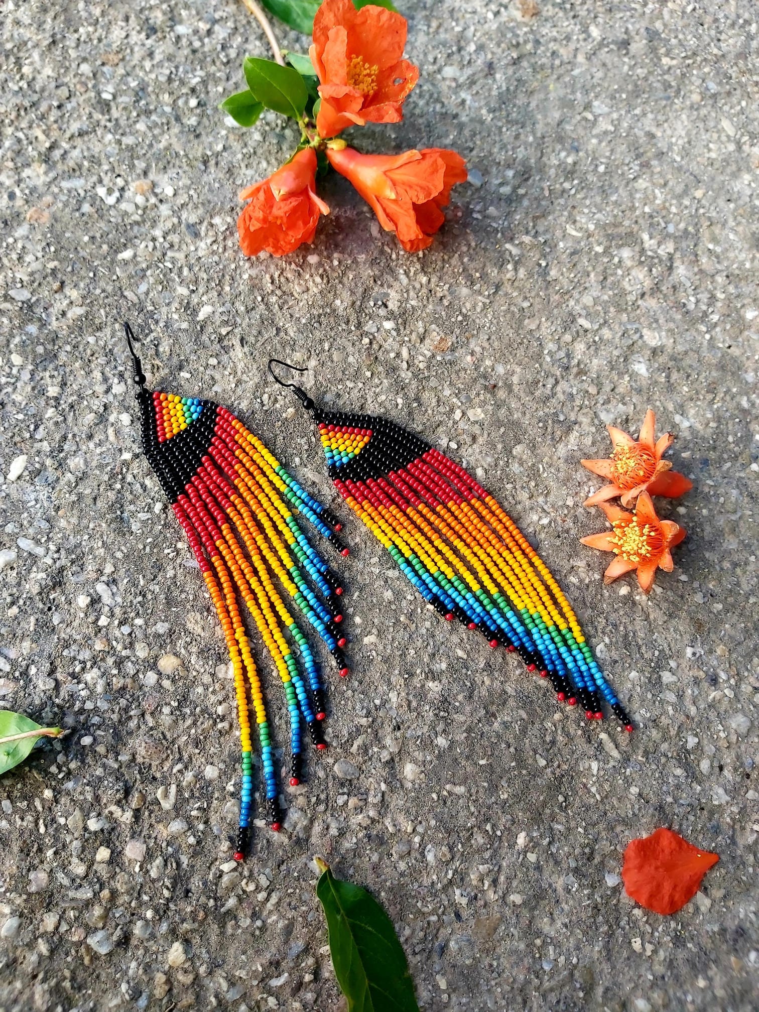 Rainbow Long Beaded Fringe Earrings Seed Bead Earrings Dangle Boho ...