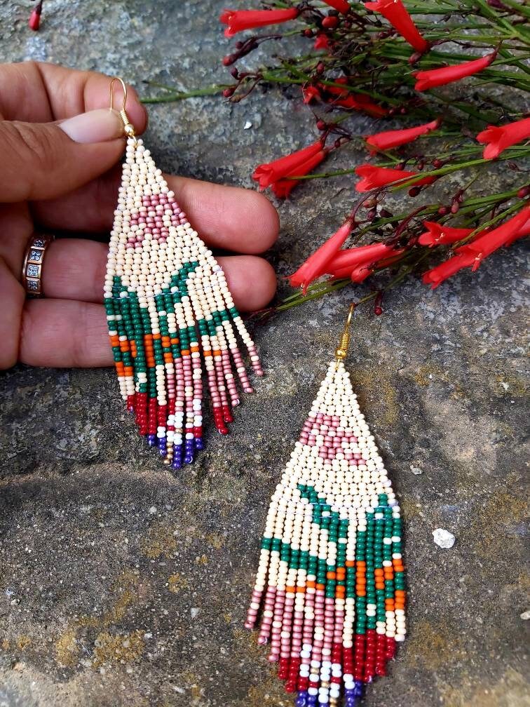 Jungle Beaded Fringe Earrings Seed Bead Earrings Dangle Boho Earrings ...