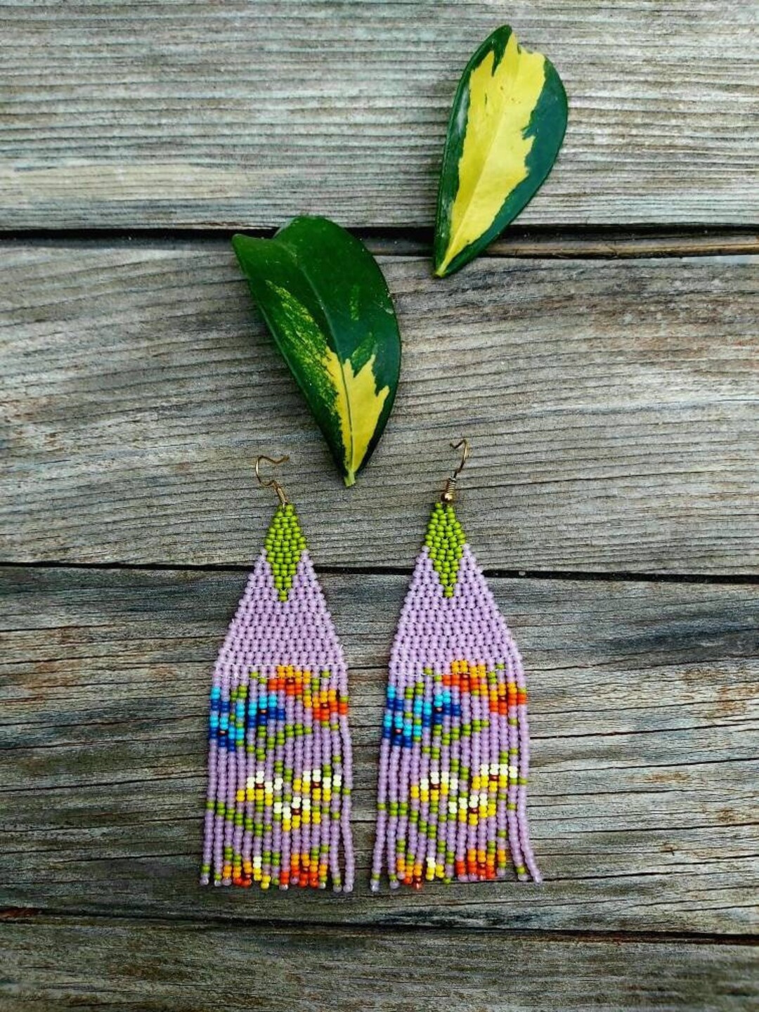 Pink Spring Beaded Fringe Earrings Seed Bead Earrings Dangle Boho ...