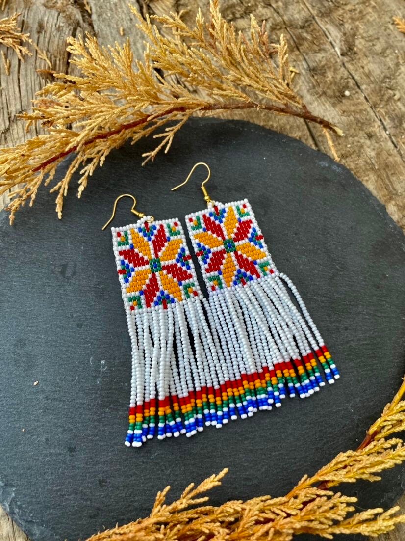 Traditional Beaded Earrings Square Fringe Earrings Ethnic Long - Etsy