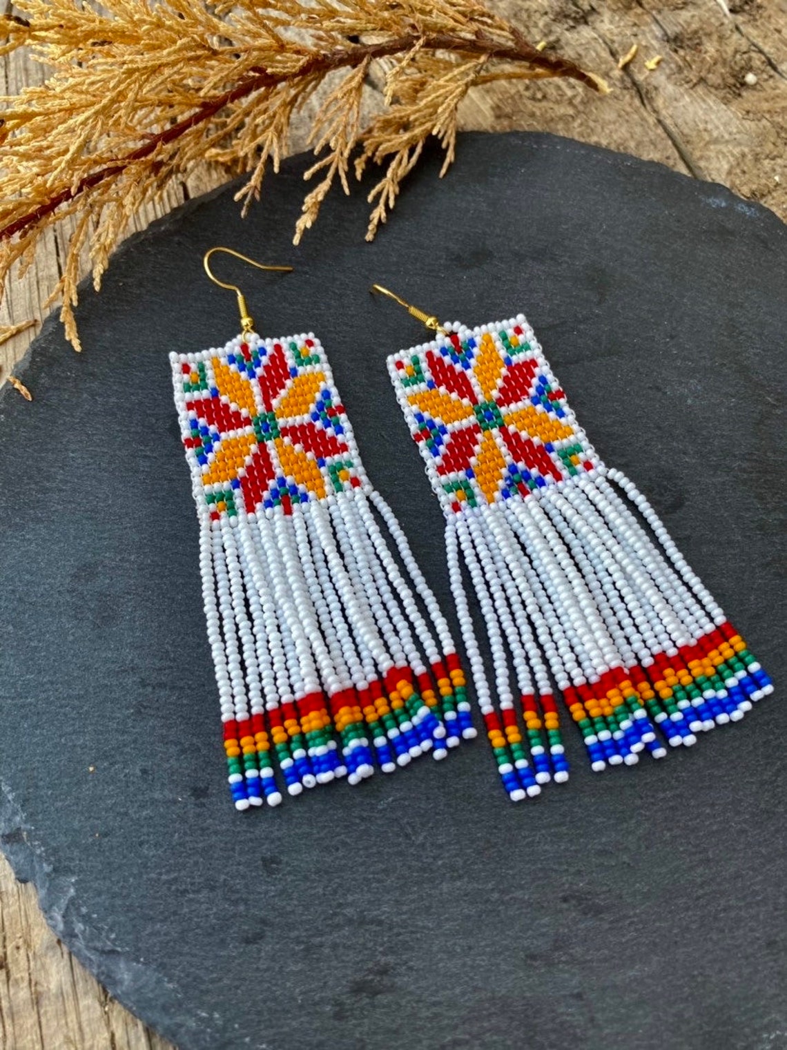 Traditional Beaded Earrings Square Fringe Earrings Ethnic Long - Etsy